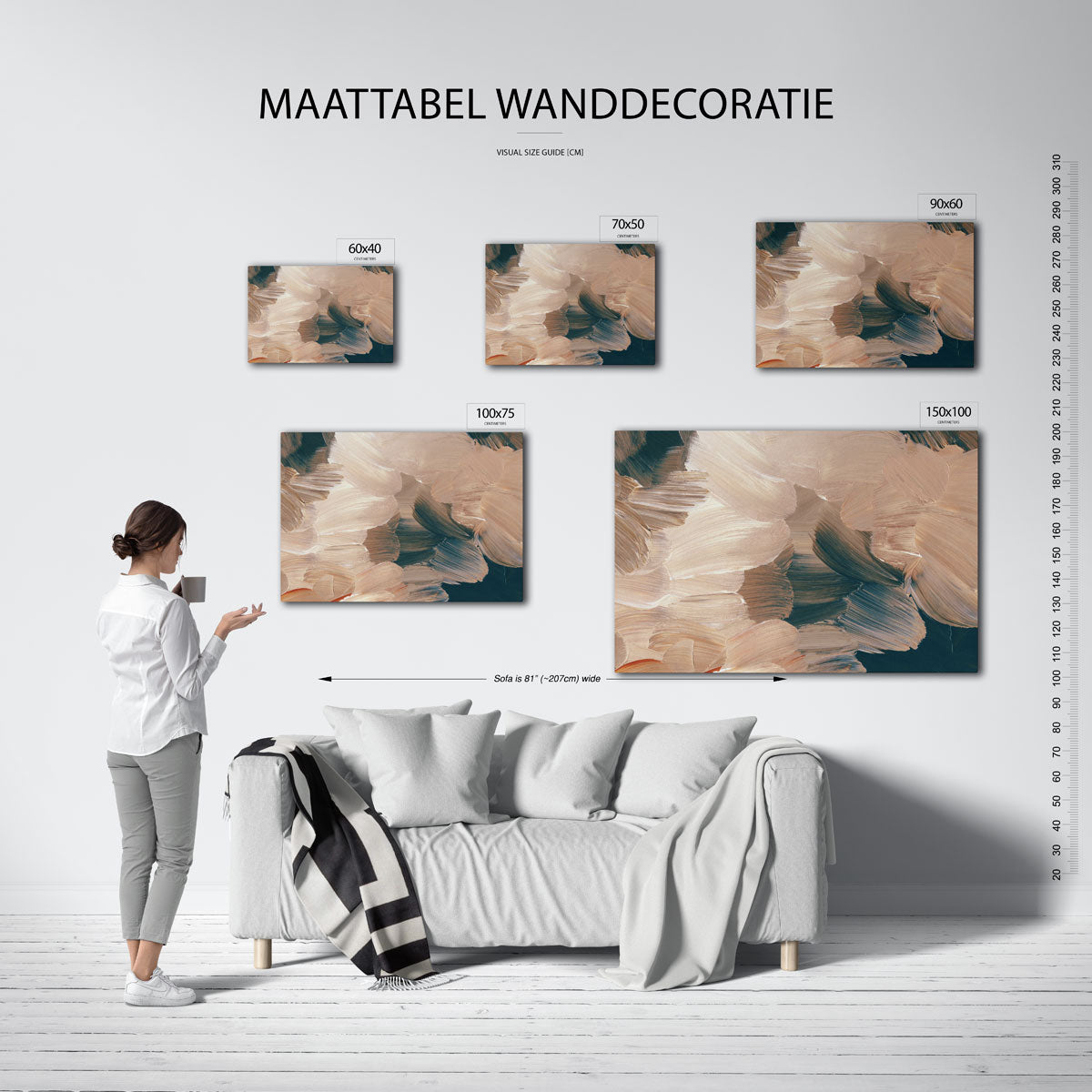 Penseelstreken – moderne liggende wandkunst