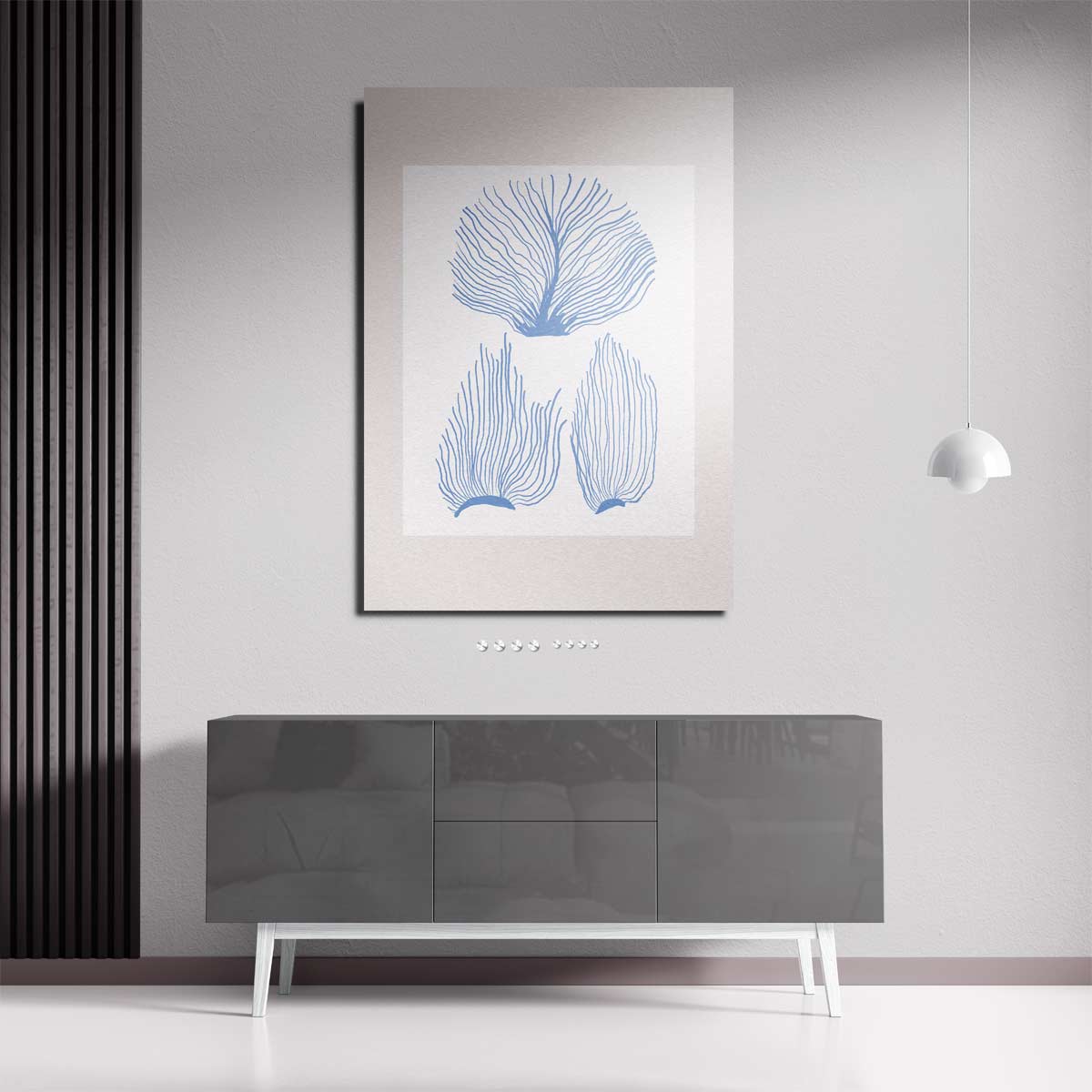 Abstracte Blauwe Kooraalprint – plexiglas kunstwerk als wanddecoratie