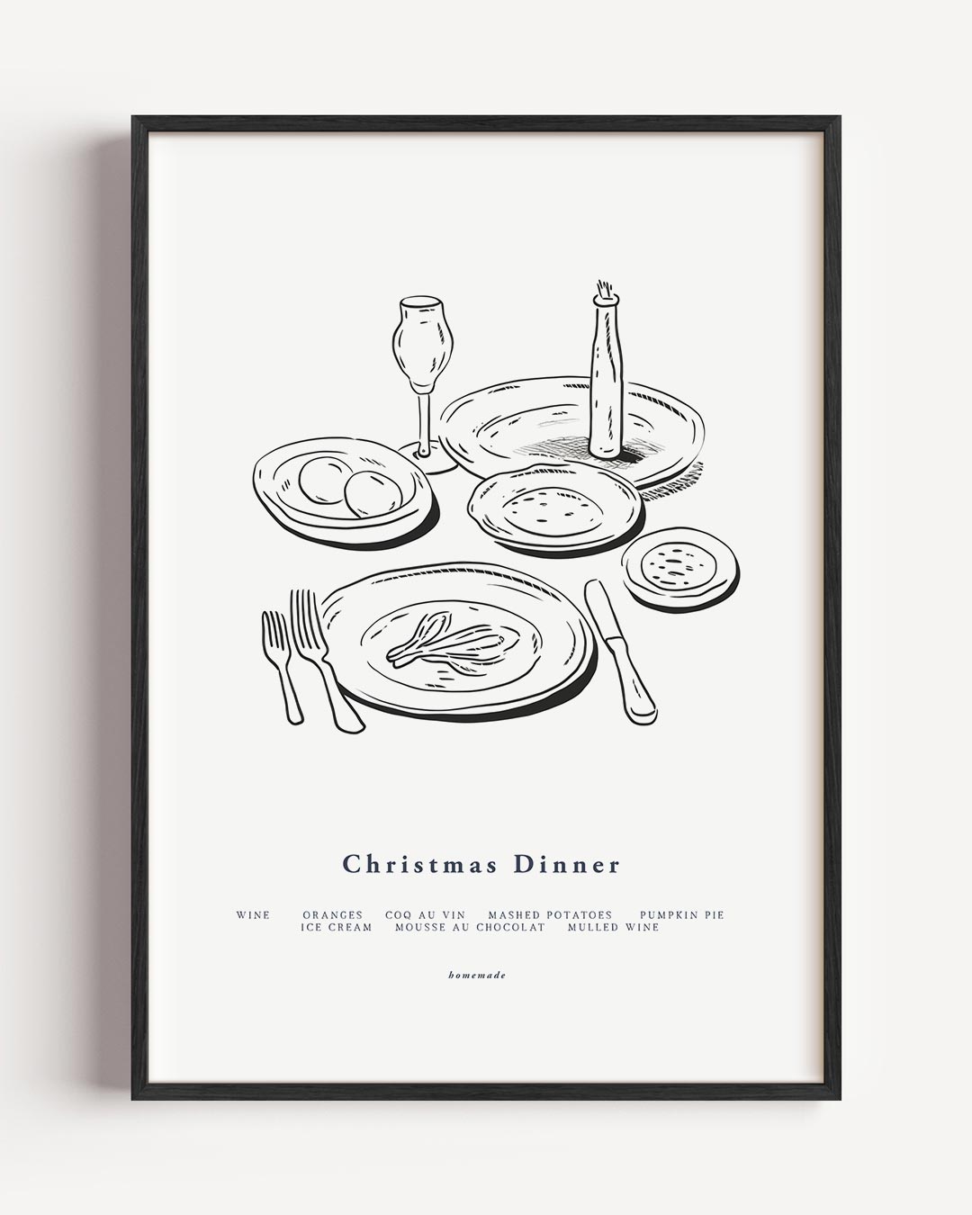Kerst Diner Illustratie – kerst portret poster als wanddecoratie