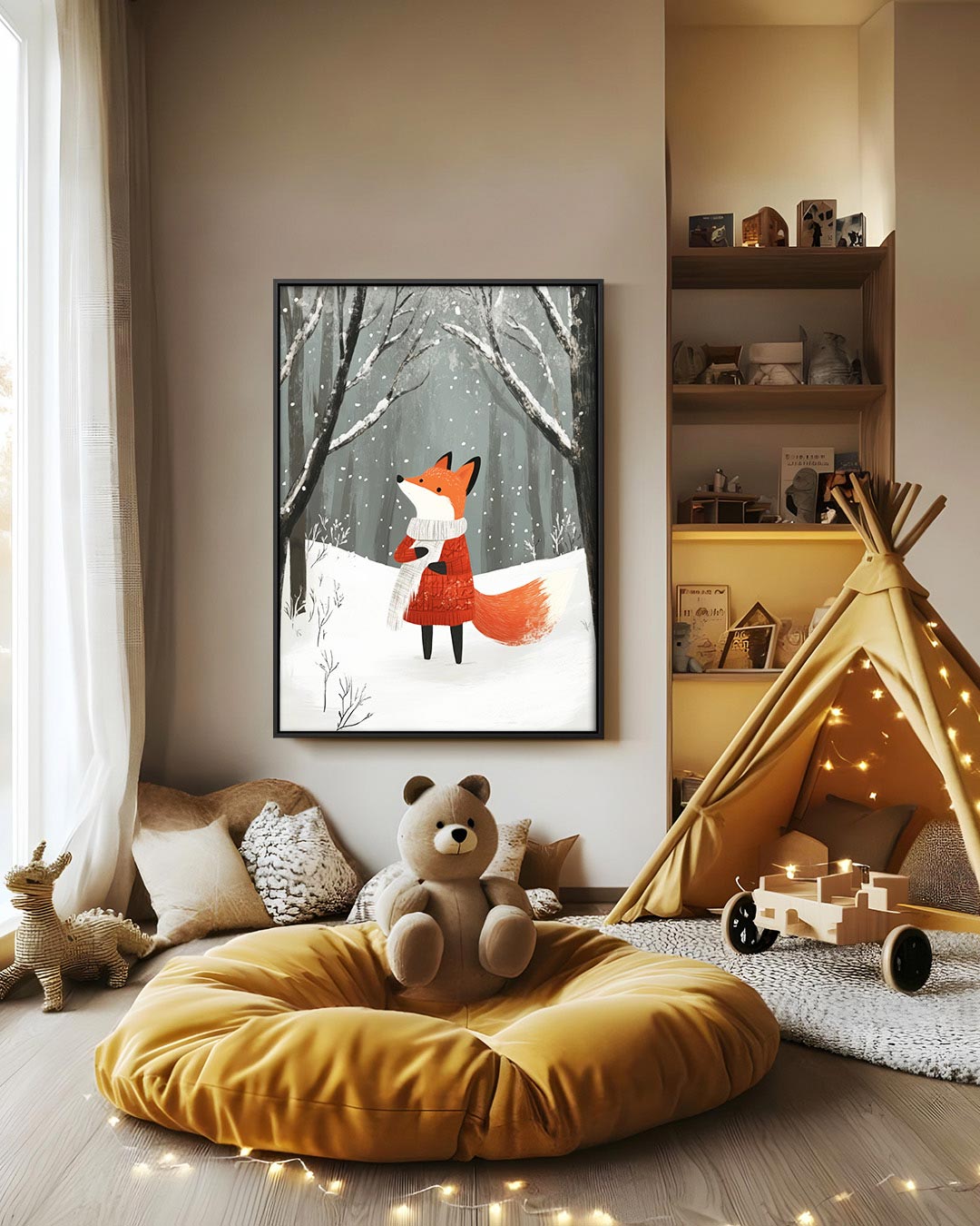 Vos in winterbos – decoratief kunstwerk voor aan de muur