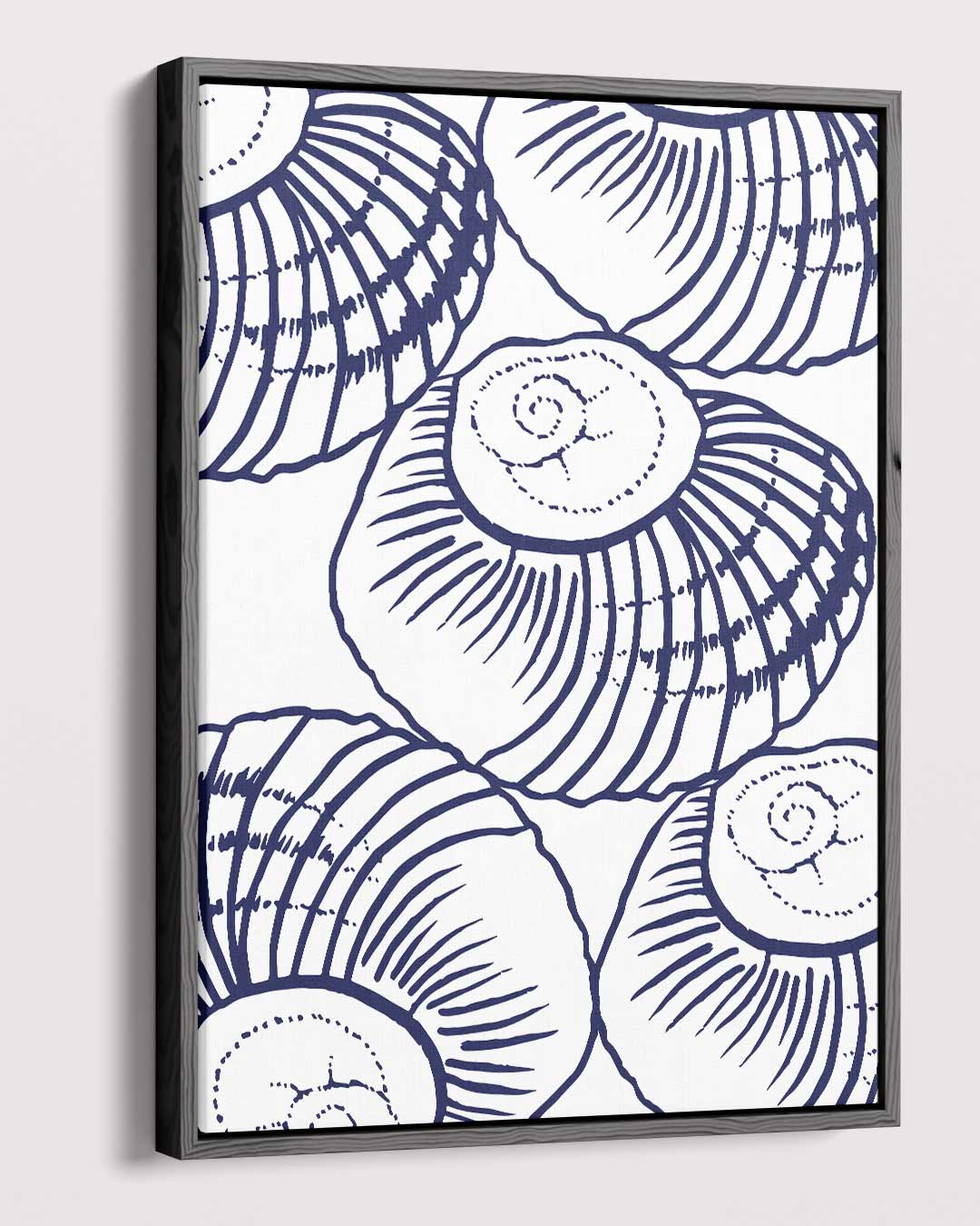Blauwe Schelpen Illustratie – canvas kunstwerk als wanddecoratie