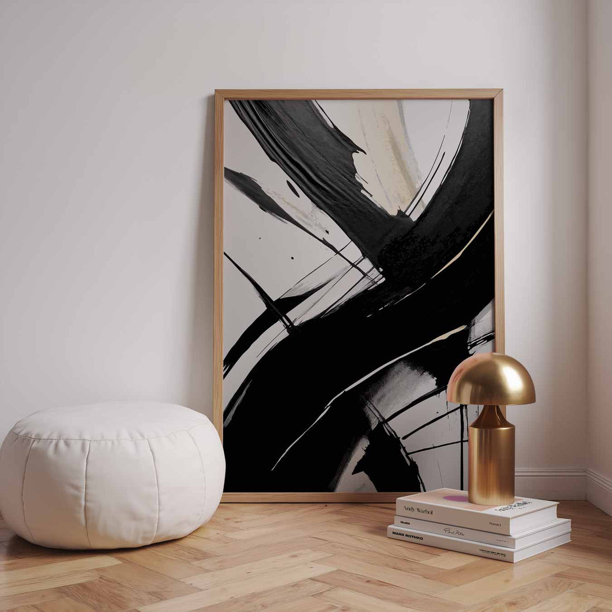 Zwarte en Witte Abstracte Kunstposter – staande kleurrijke abstracte wanddecoratie van WallArtistic