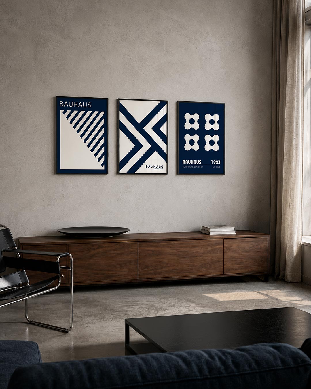 Lijnen en vlakken posterset – tweede productweergave – deze posterset in drie delen toont een dynamisch lijnenspel van