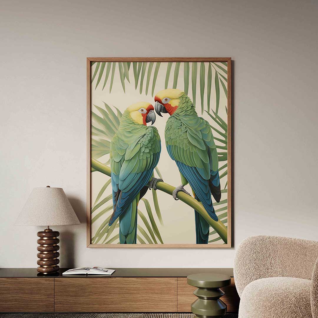 Tropische papegaaien – tropische jungle poster in staand formaat