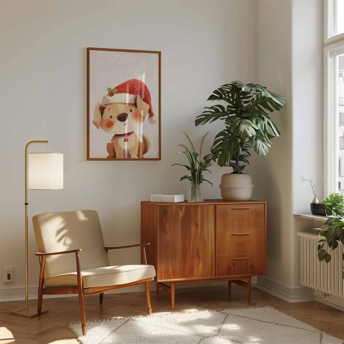 Schattige Kerst Puppy – speelse wandkunst als portret kinderposter