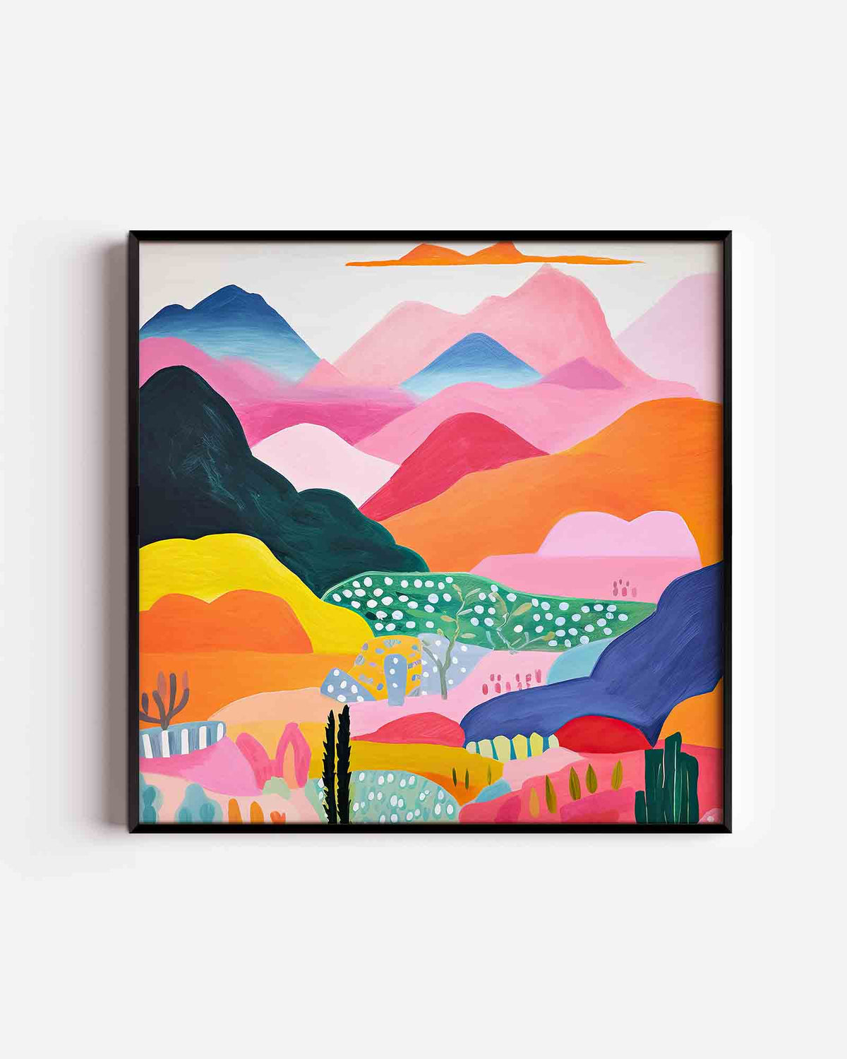 Berglandschap in felle kleuren – kleurrijke illustratie poster als wanddecoratie