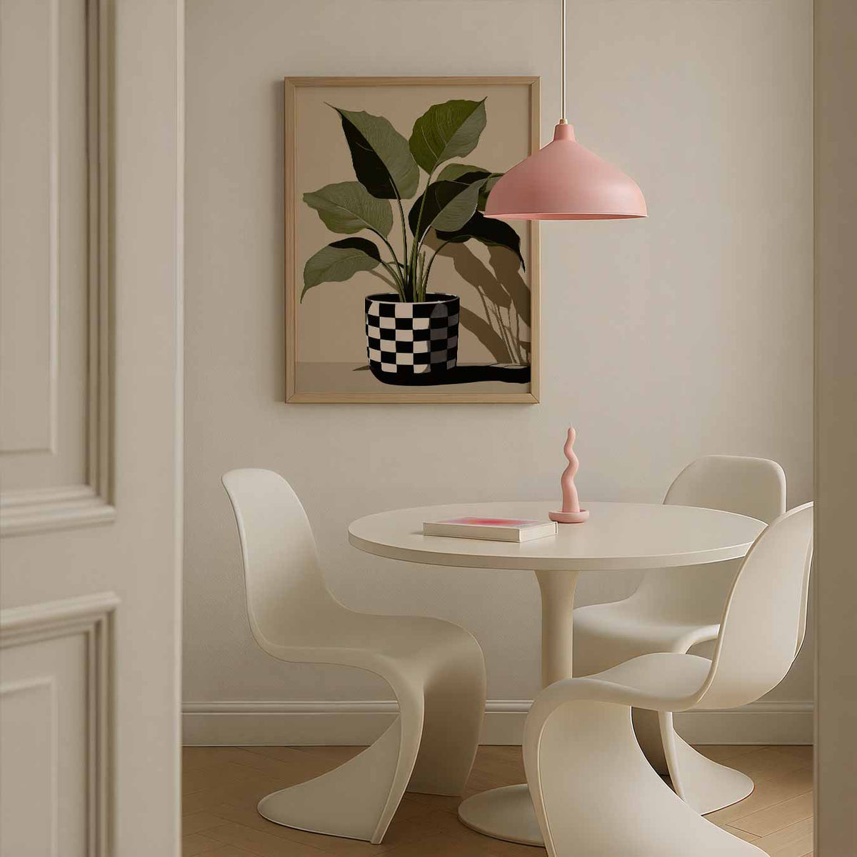 Stijlvolle Plant in Schakenpot – bloemen poster in staand formaat