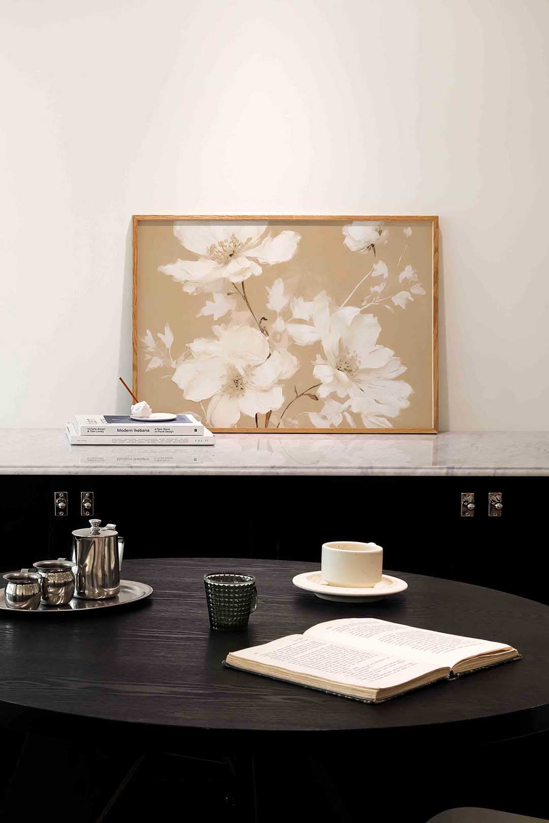 Witte bloemen – abstracte poster in liggend formaat