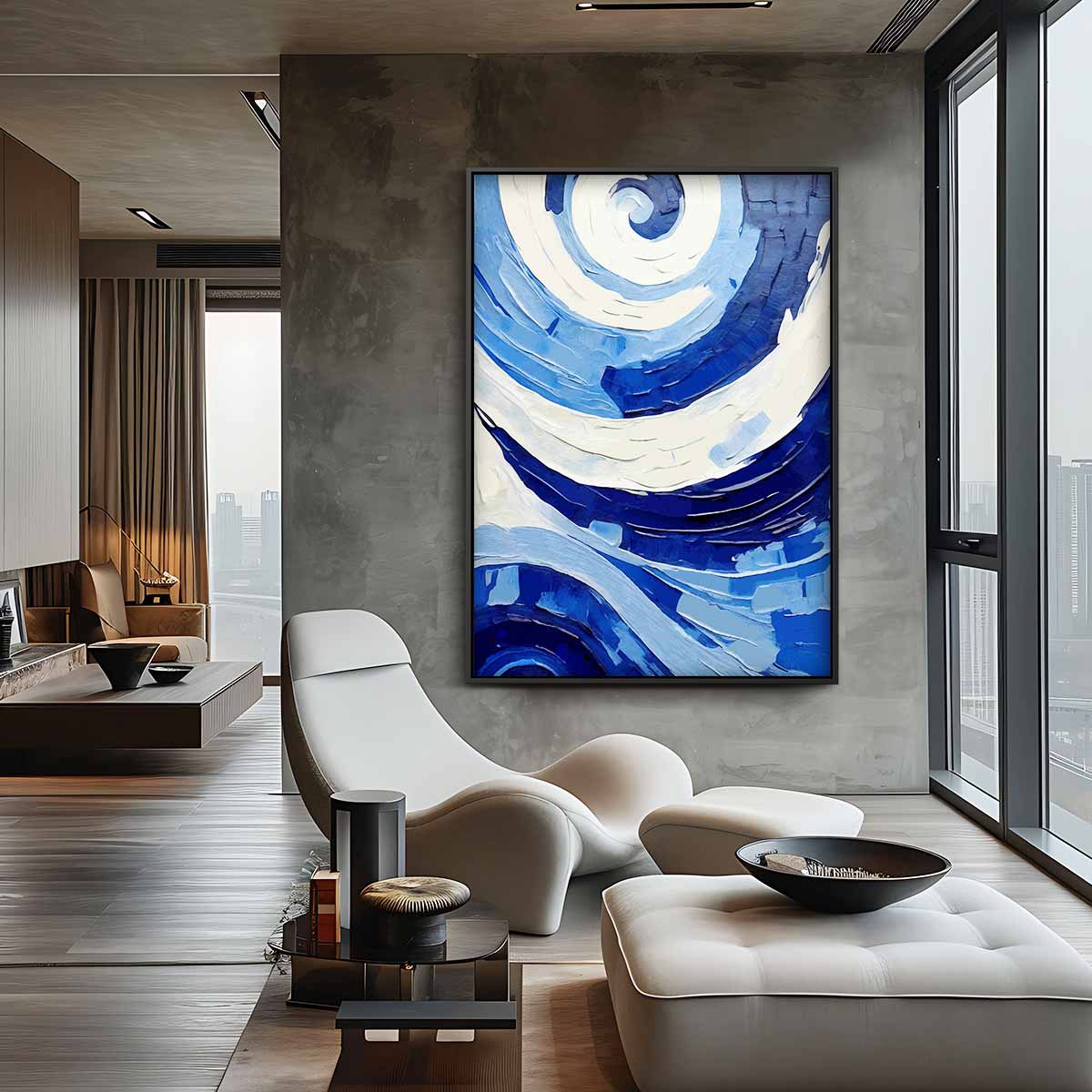 Spiralen van Blauw – canvas wanddecoratie in portret formaat