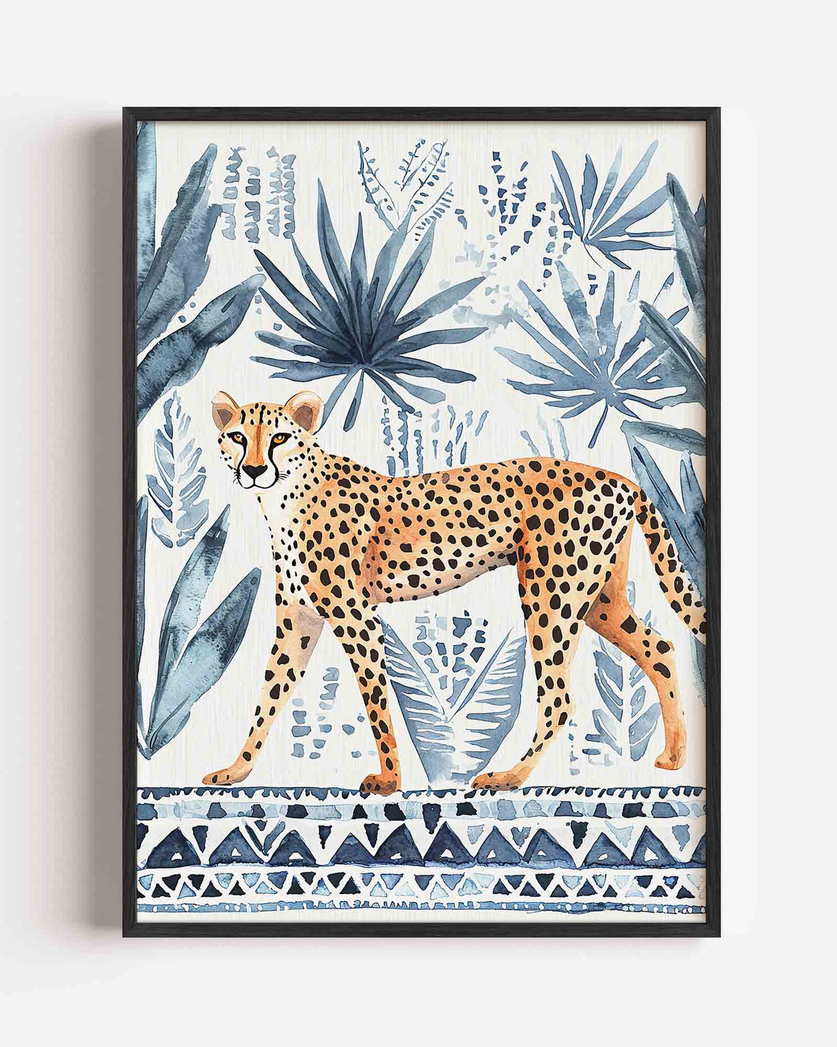 Luipaard en bladeren – dieren portret poster als wanddecoratie