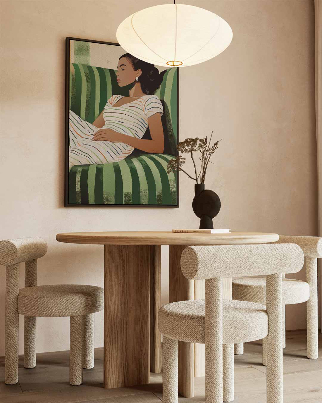 Relax op Groene Strepen – kunstwerk met zwarte baklijst