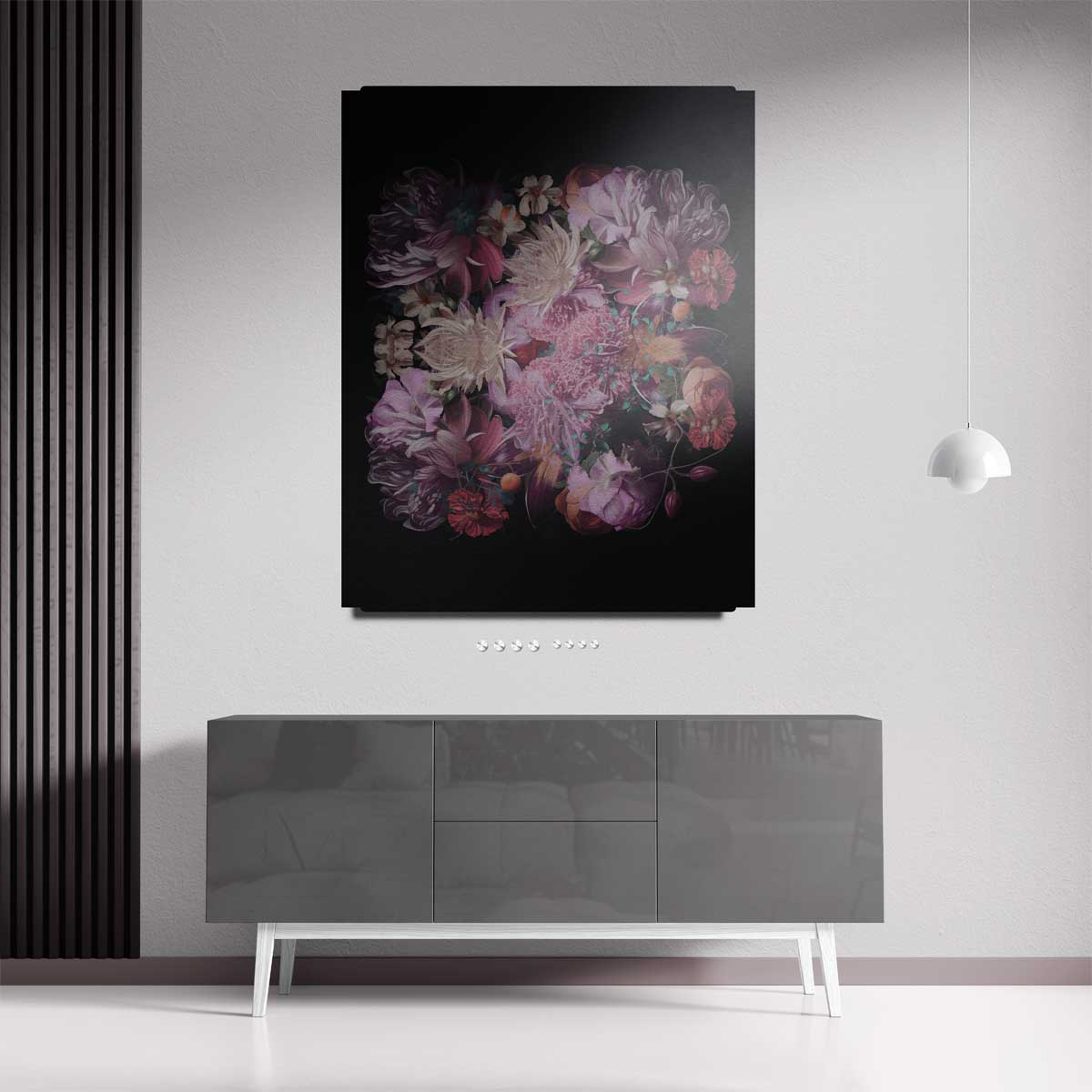 Bloemenpracht op Zwart – staand kunstwerk voor modern interieur