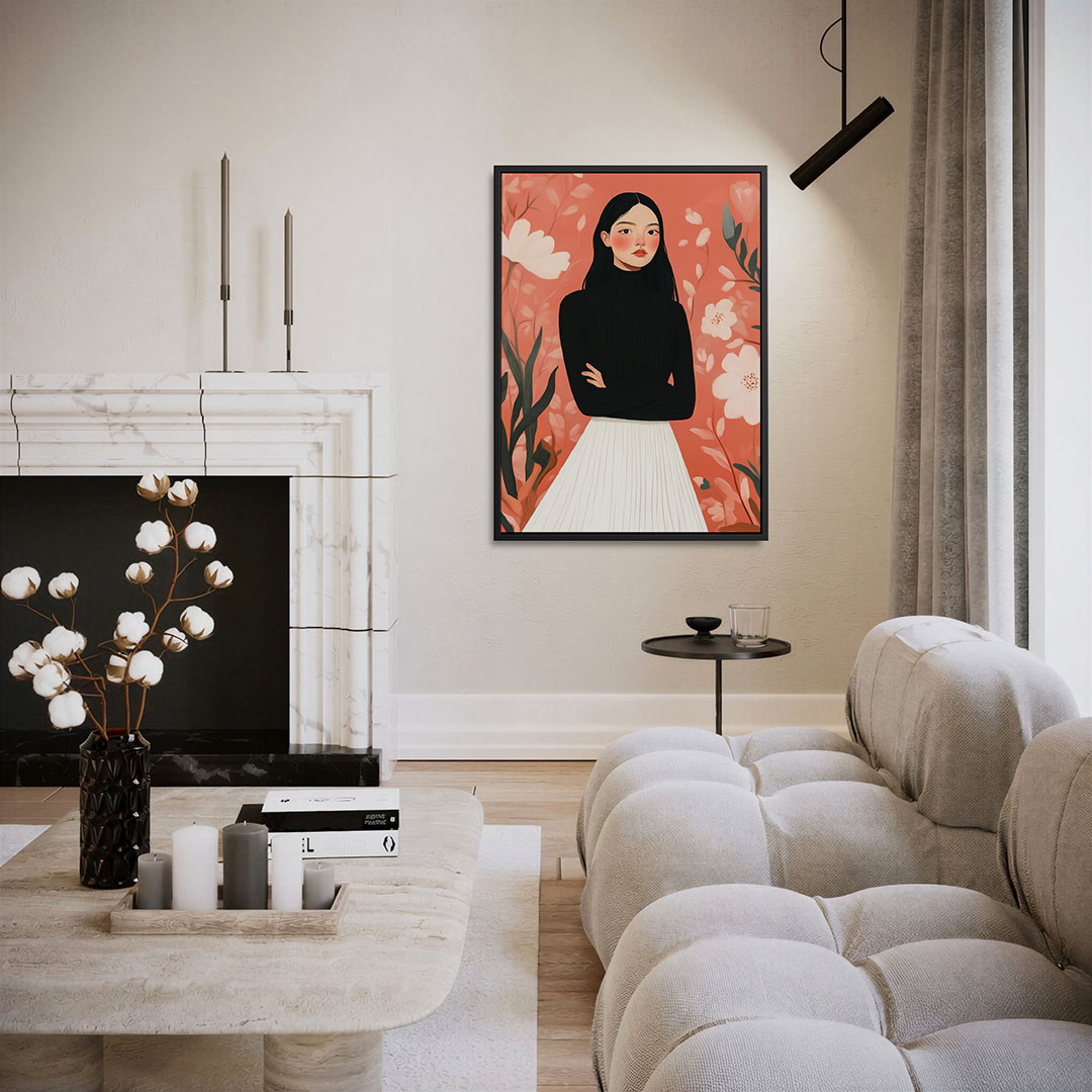 Vrouwelijk portret bloemen – staand wanddecoratie kunstwerk