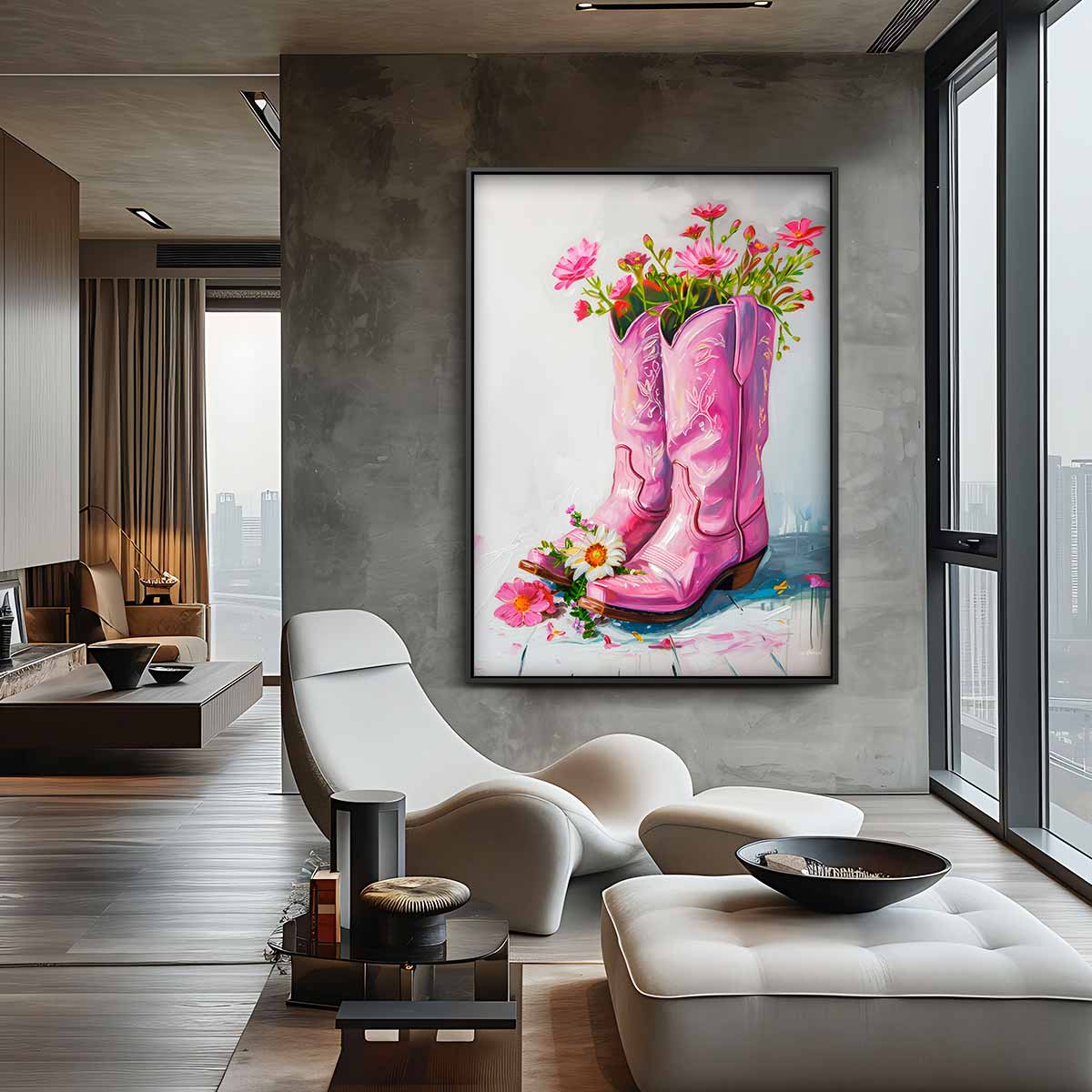 Bloemenlaarzen Kunstwerk – staande wandkunst voor woonkamer of interieur