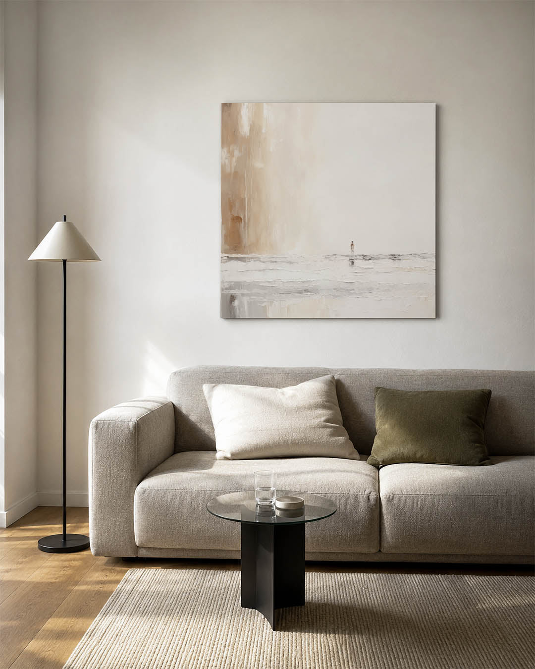 Abstract kunstwerk – vierkante wanddecoratie – een abstract kunstwerk met donkere tinten en een rustige visuele opbouw.