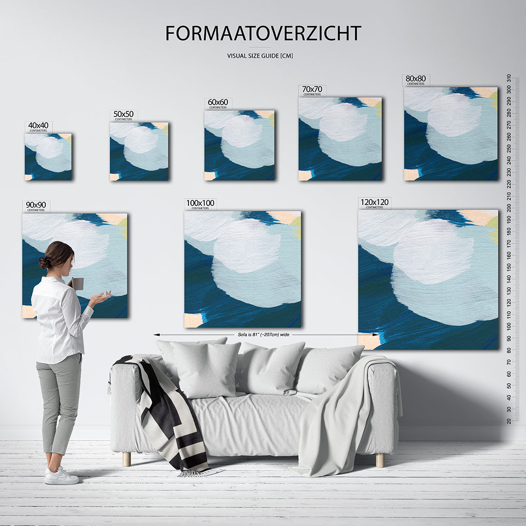 Vloeiende kleurencompositie kunstwerk – dit werk toont een dynamische mix van vloeiende lijnen en zachte kleuren. De