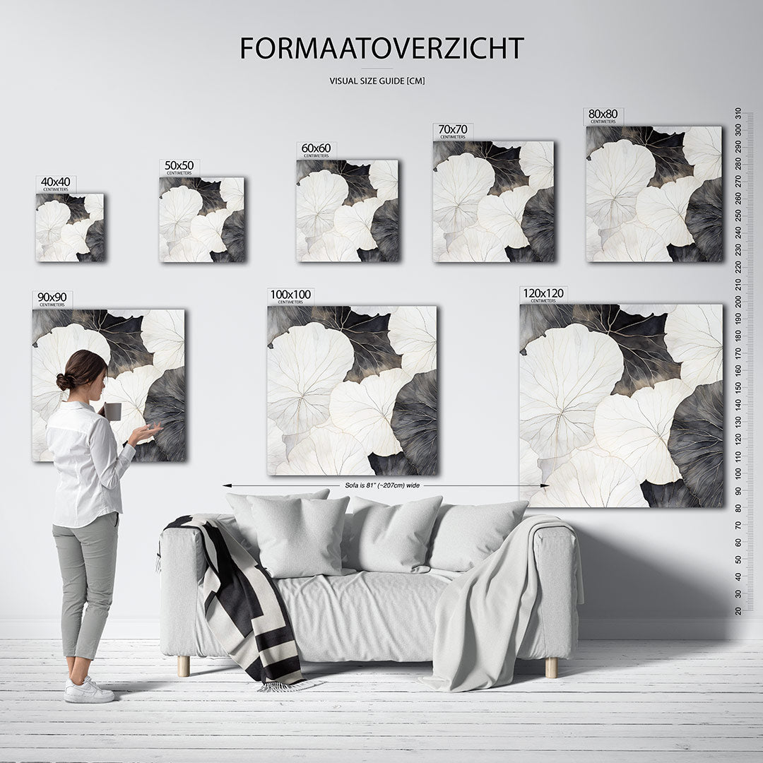 Organische bladvormen kunstwerk – materiaalweergave – dit kunstwerk toont een harmonie van grote, overlappende bladvormen in