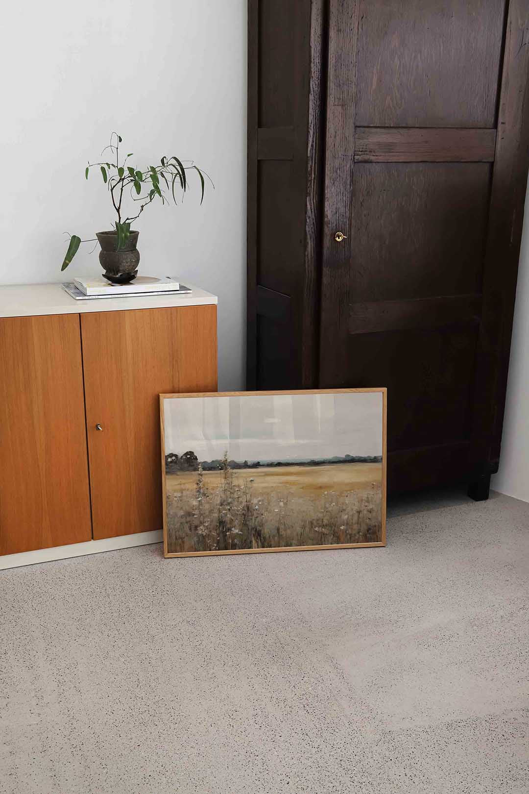 Landschap met veld en bomen – hedendaagse illustratie als liggende poster