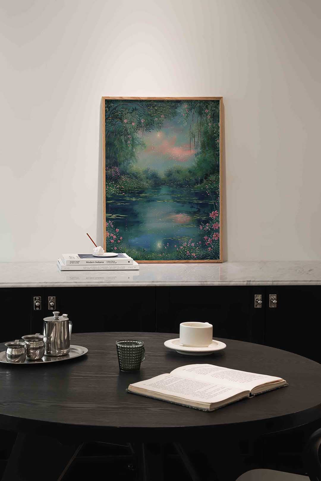 Sereen landschap met bloemen – abstracte poster in staand formaat