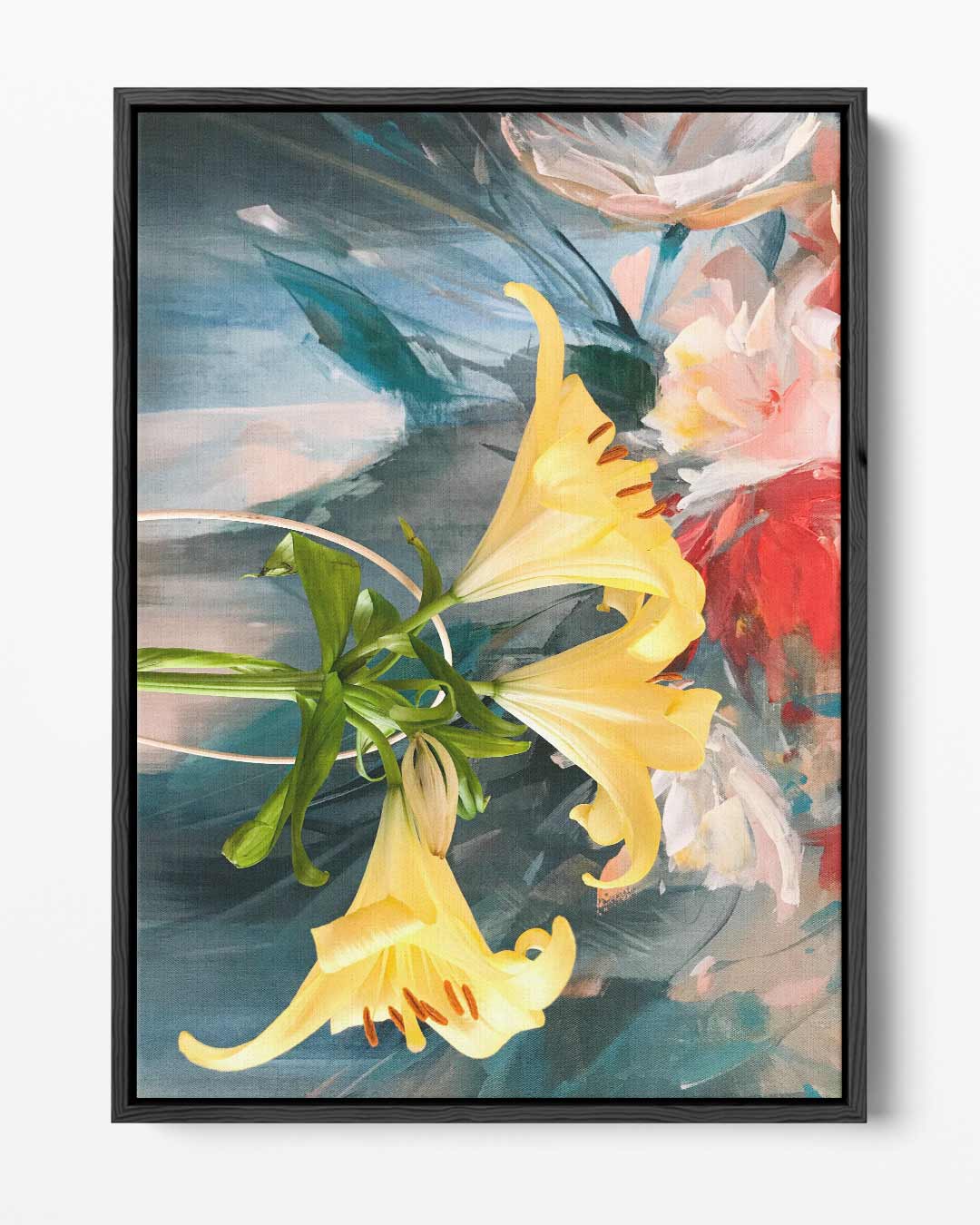 Bloemenexplosie in Geel – portret kunstwerk als wanddecoratie
