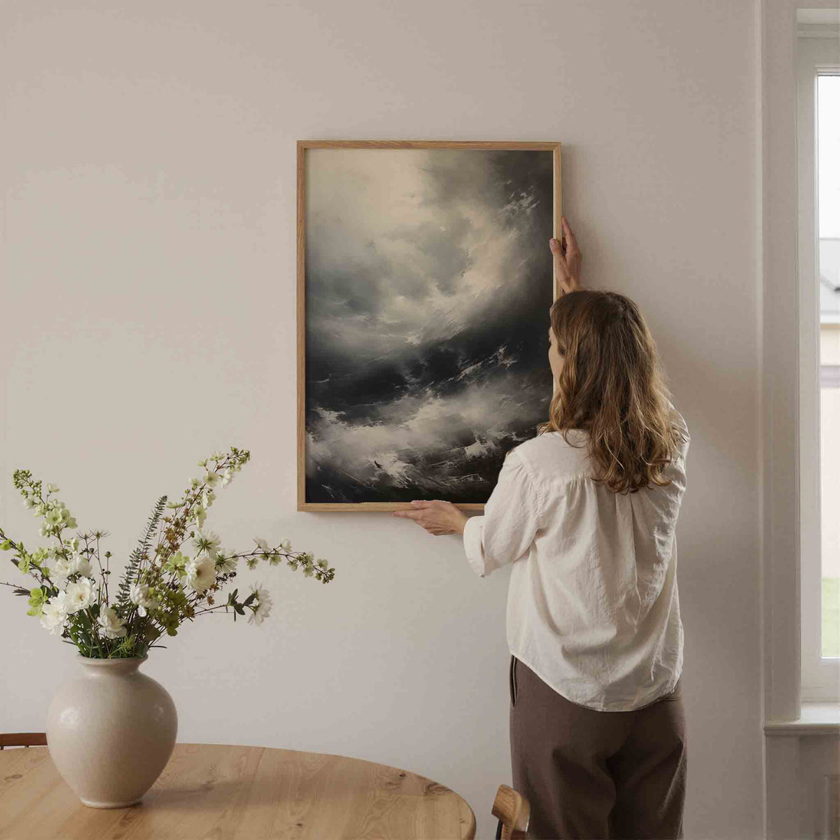 Dramatische wolkenlucht – botanische wandkunst als portret poster