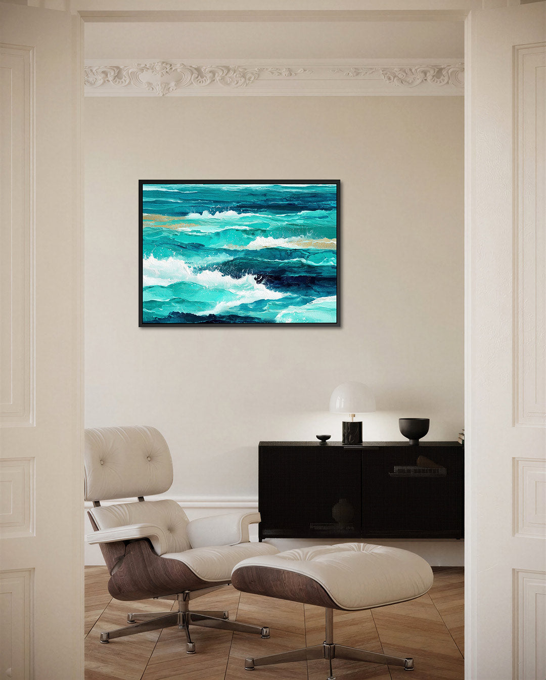 Dynamische zee – Abstract kunstwerk – liggende wanddecoratie