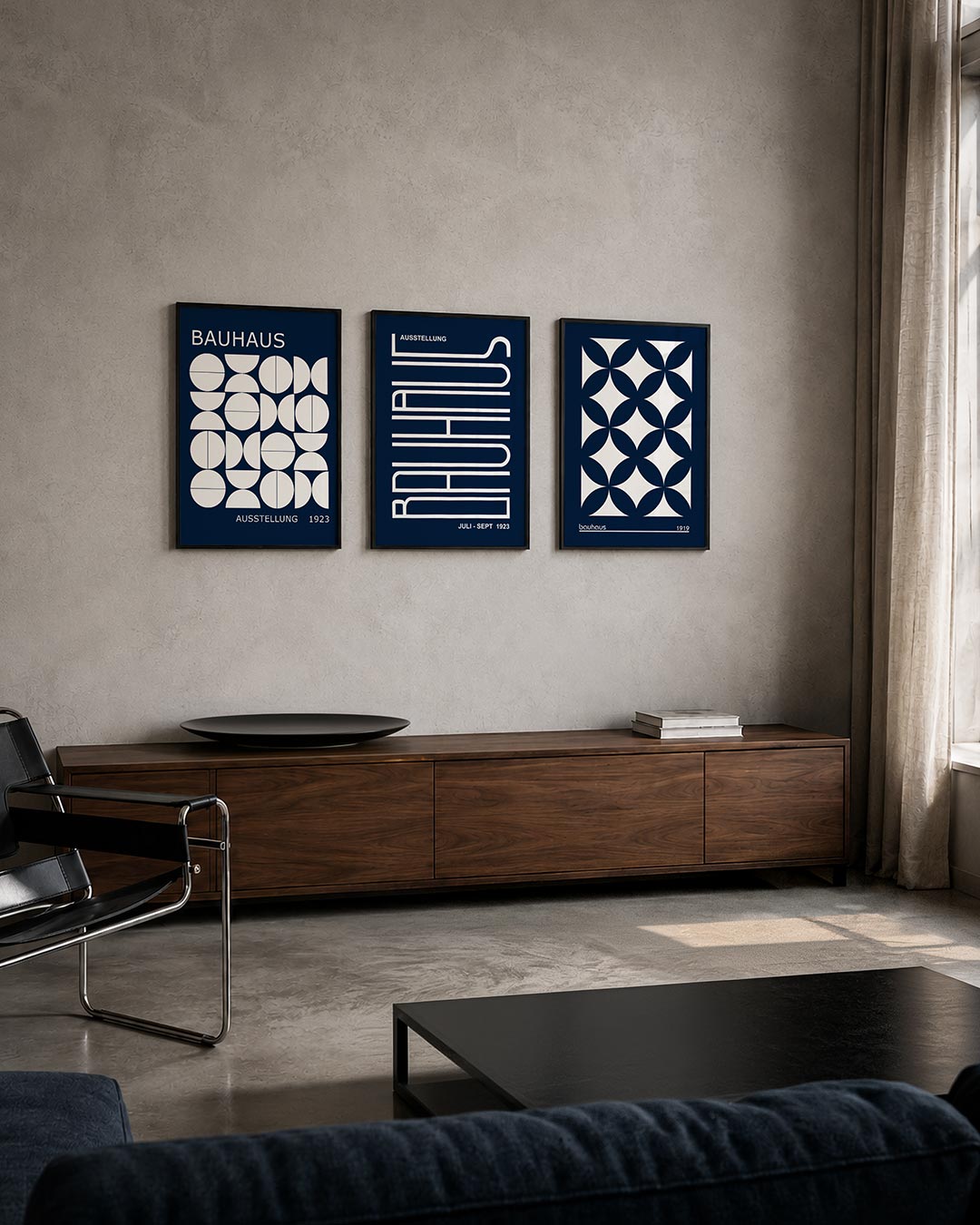 Vormenspel en ritme posterset – tweede productweergave – deze posterset in drie delen toont een speels lijnenspel van halve