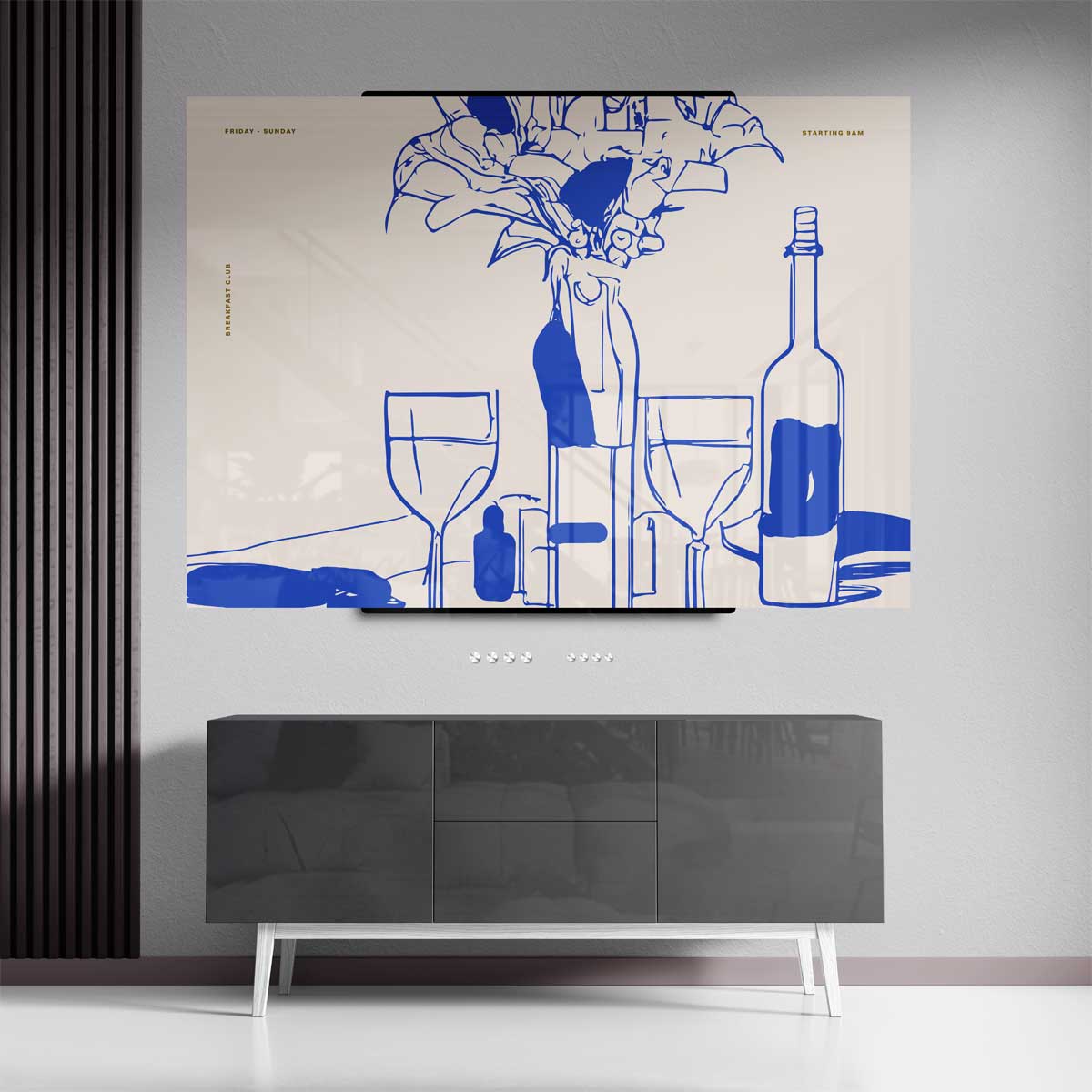 Moderne Tafelsetting in Blauwe Lijntekening – canvas kunstwerk als wanddecoratie