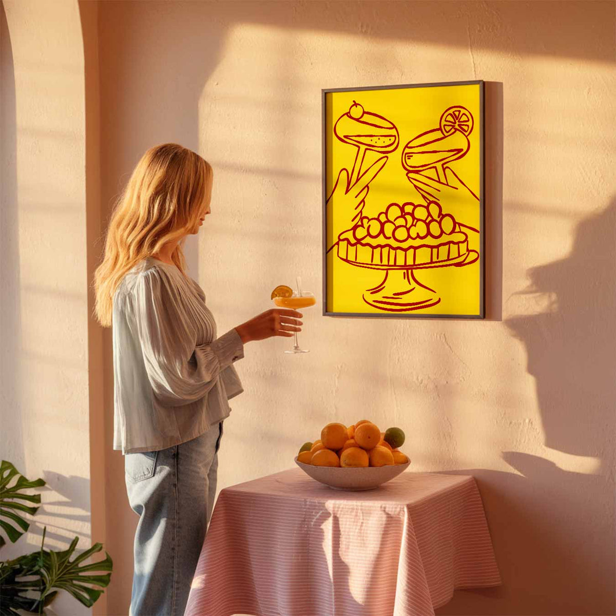 Feestelijke Cocktail & Taart Illustratie – keuken poster als sfeervolle staande wanddecoratie