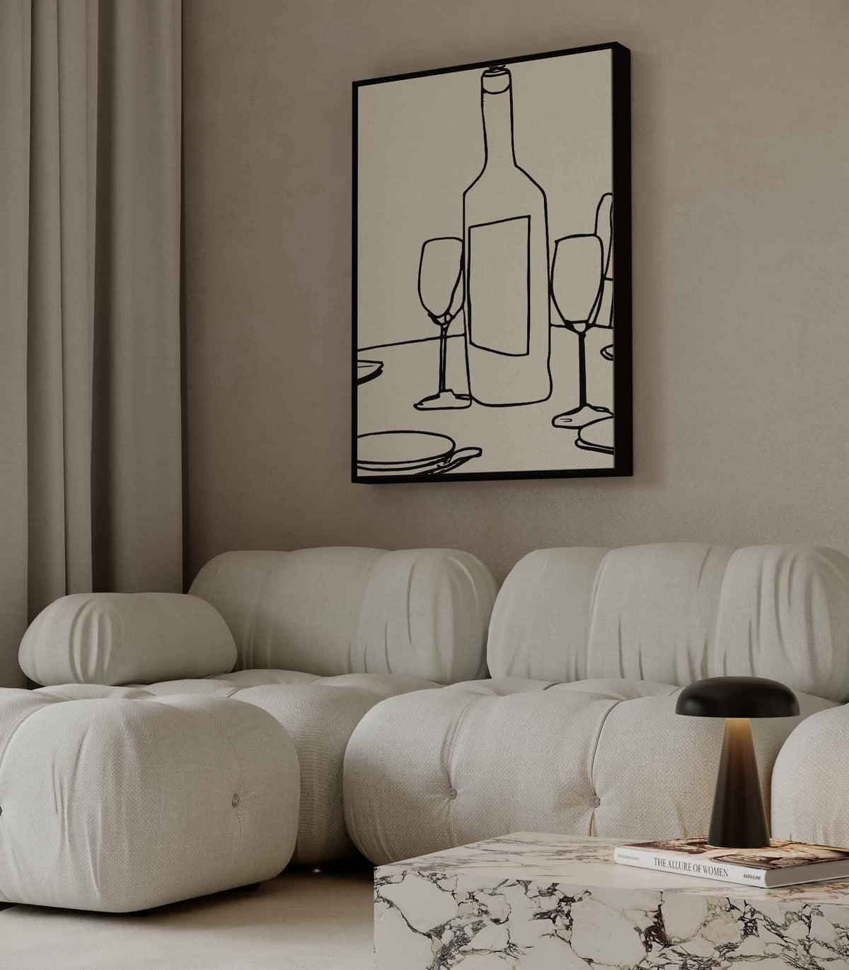 Minimalistisch Tafereel van Wijn en Glazen – modern portret kunstwerk van WallArtistic