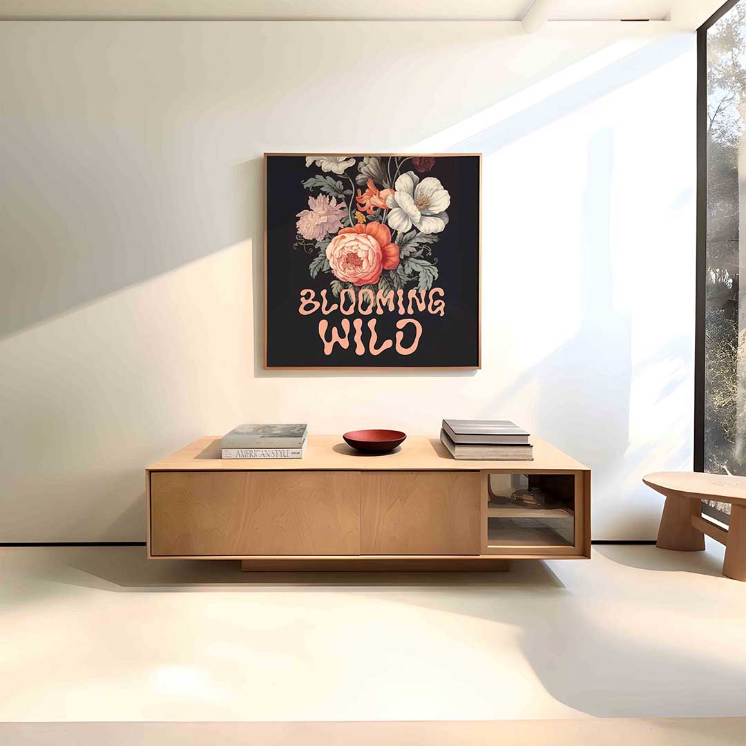 Bloemen en bladeren – vierkante bloemen wanddecoratie van WallArtistic