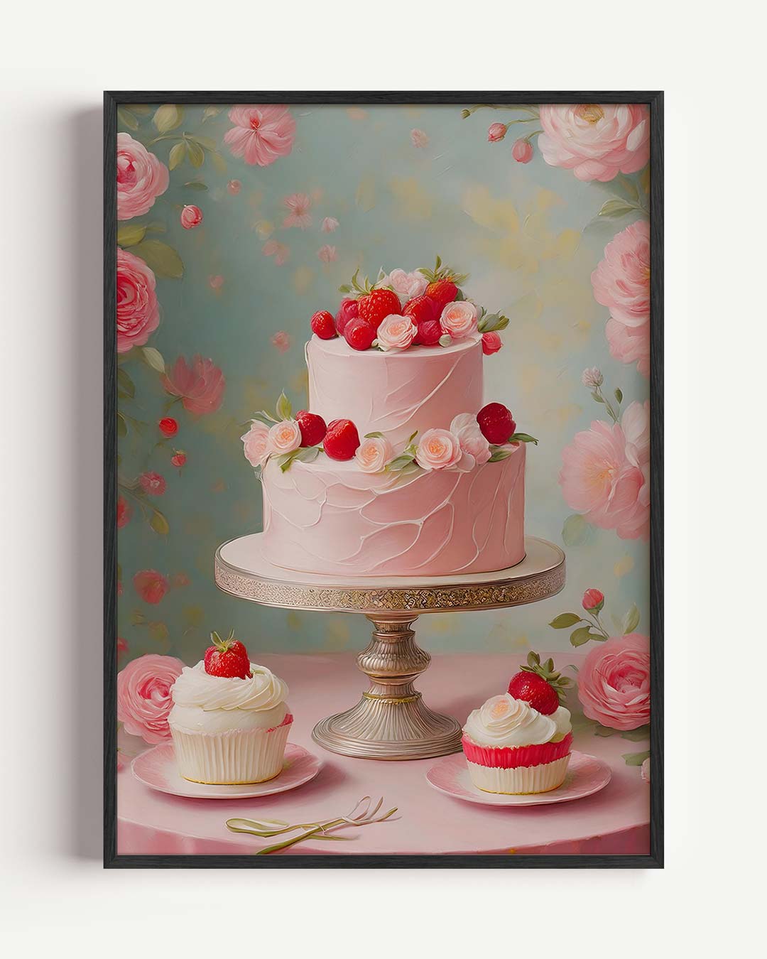 Romantische Bloemen & Taarten – keuken portret poster als wanddecoratie