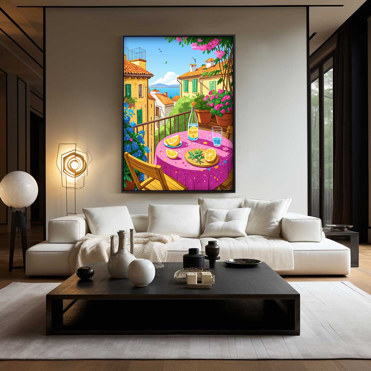Zomer op het Balkon – kunstwerk met zwarte baklijst