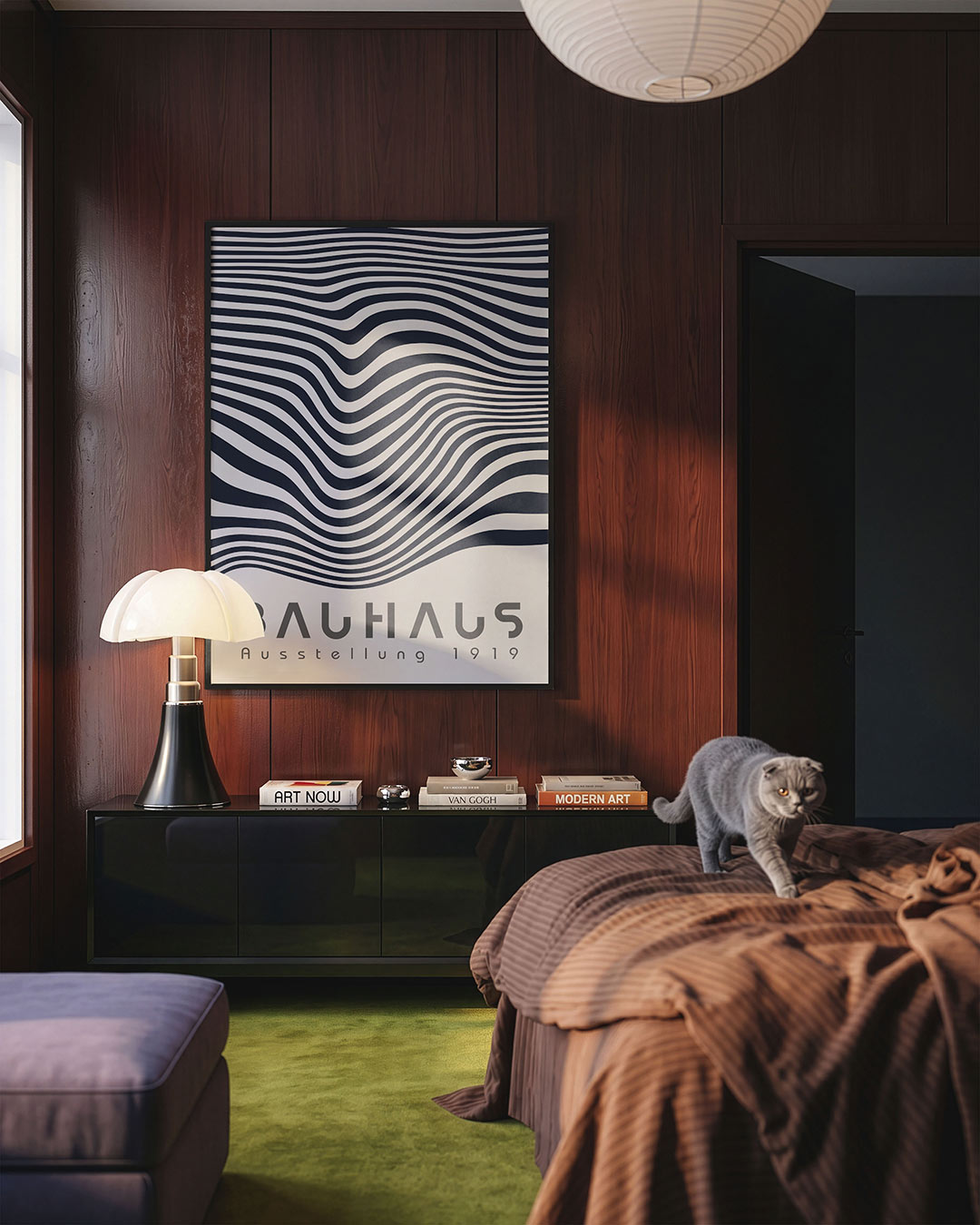 Golvend lijnenspel – geometrische Bauhaus poster in staand formaat