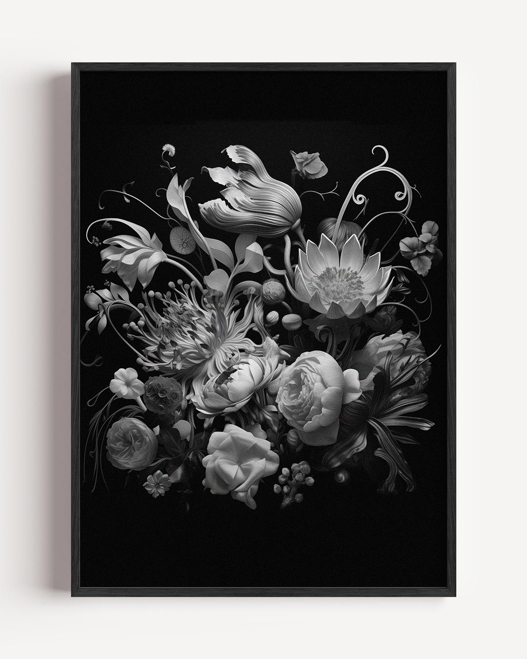 Elegante Zwart-Witte Bloemenposter – bloemen portret poster als wanddecoratie