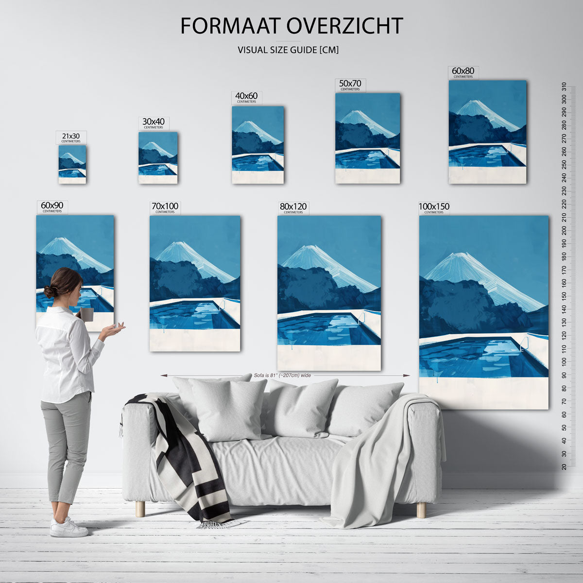 Zwembad en berg – staande muurposter met hedendaagse illustratie