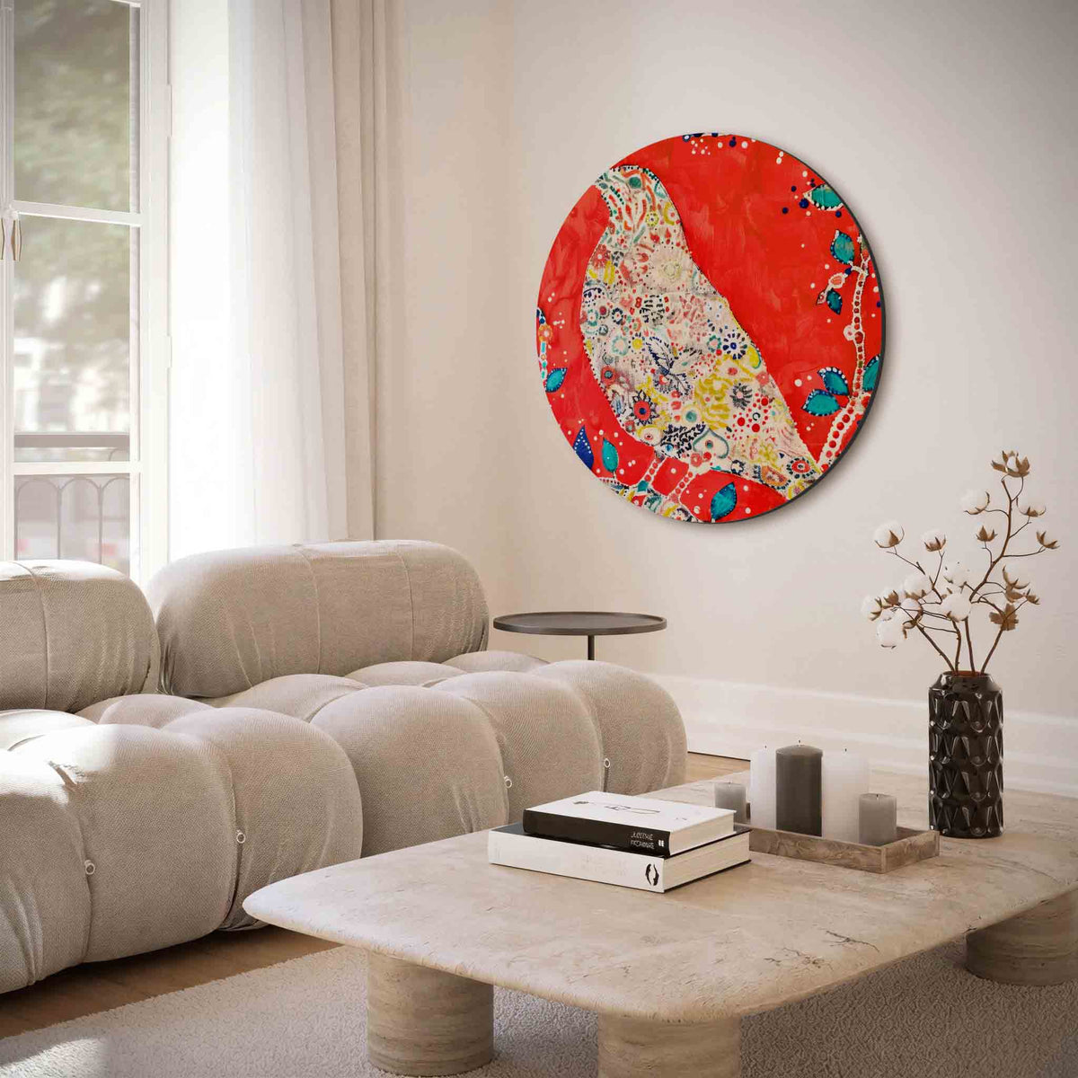 Vogel met bloemenpatroon – illustratie muurcirkel als ronde muurdecoratie