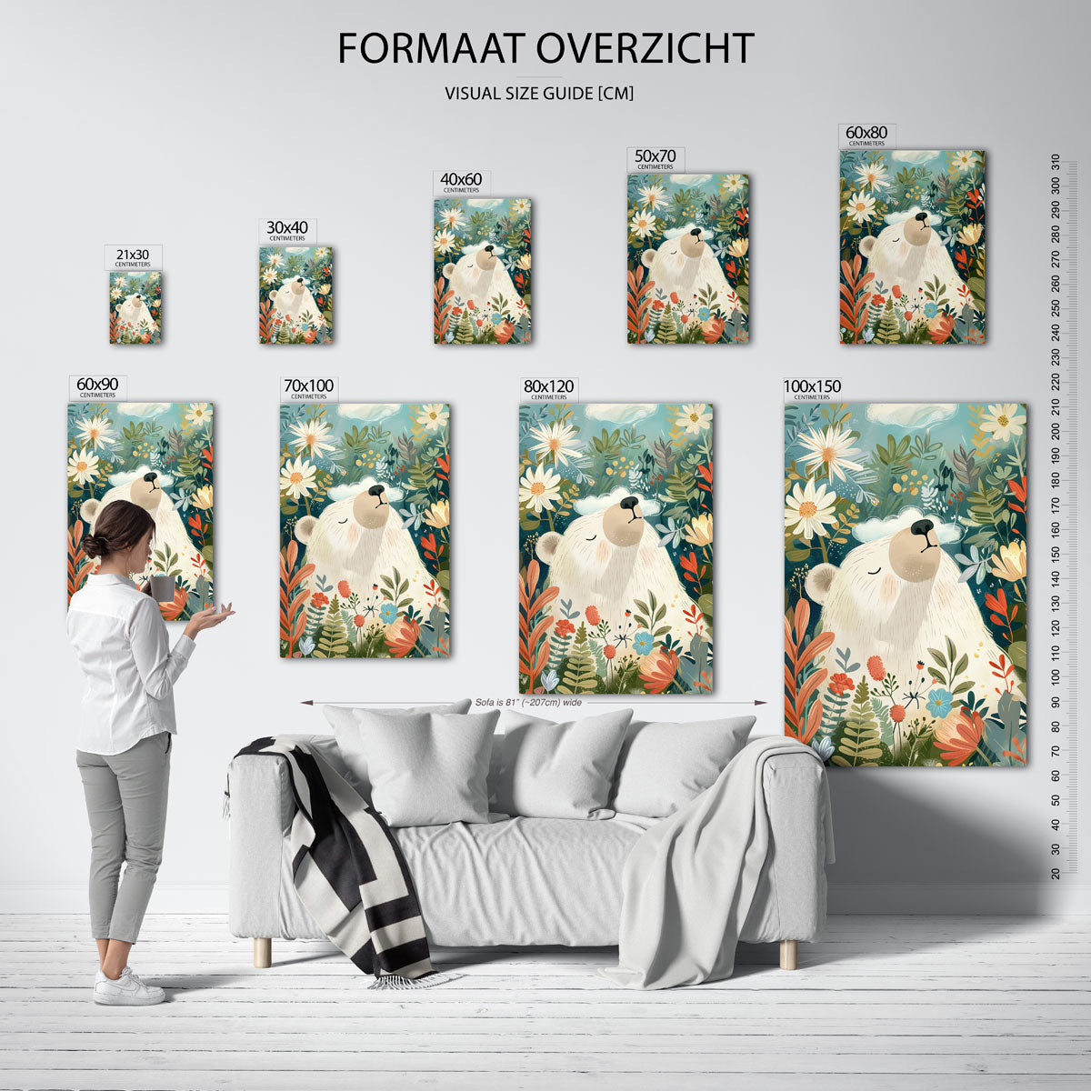 Beer tussen bloemen – staande muurposter voor de kinderkamer