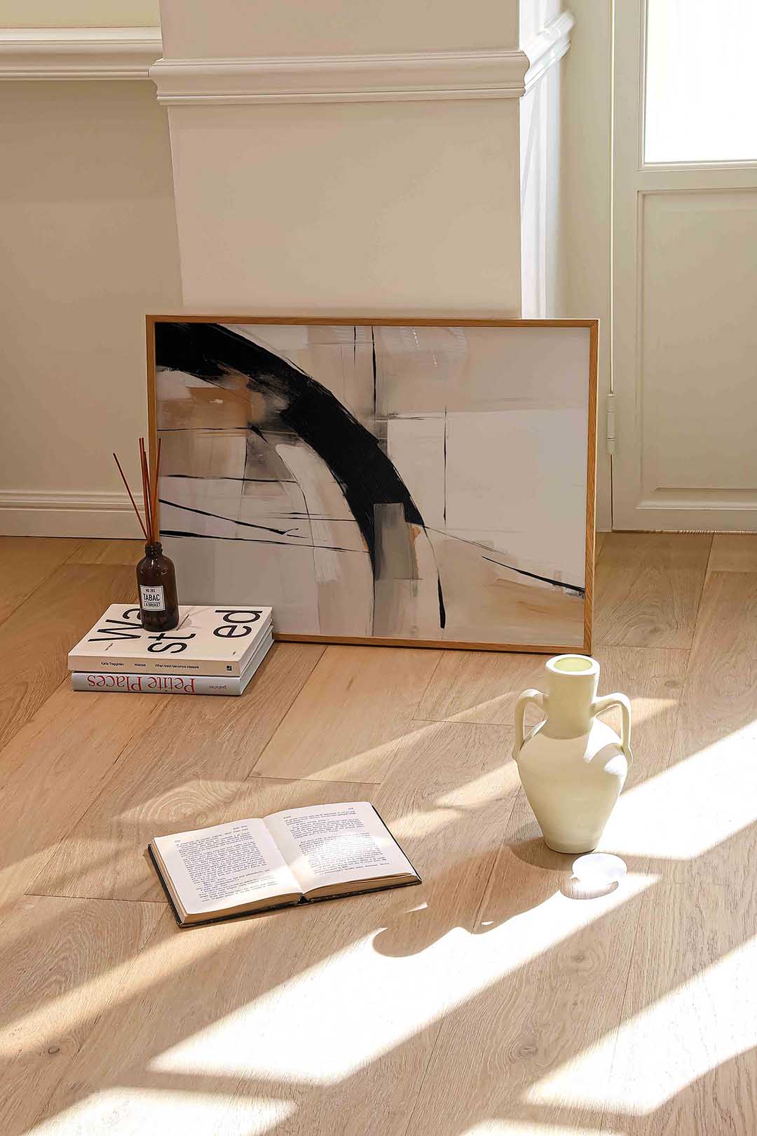 Abstracte lijnen en vlakken – liggende abstracte wanddecoratie van WallArtistic