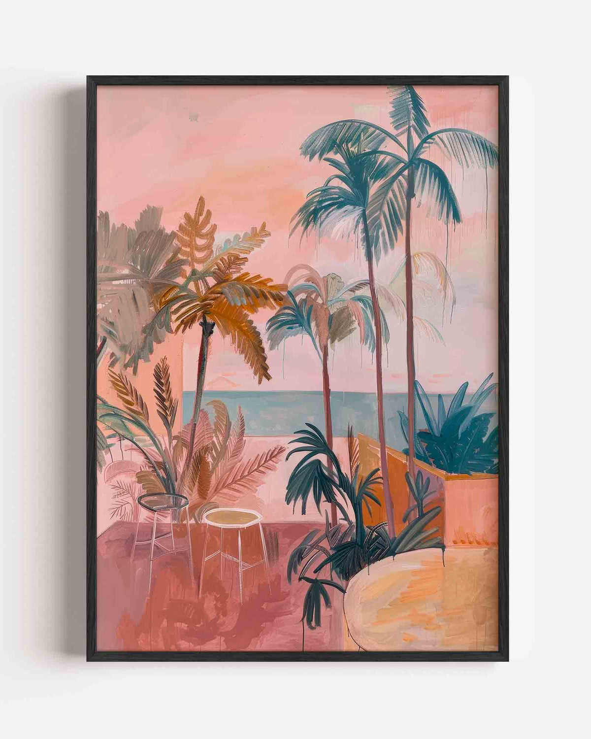 Palmbomen en zee – Kunst & Design poster als staande wanddecoratie