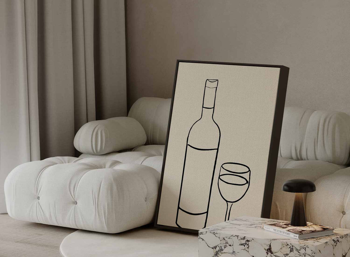 Wijn en Glas Minimalistische Lijntekening – portret kunstwerk als wanddecoratie, afbeelding 13