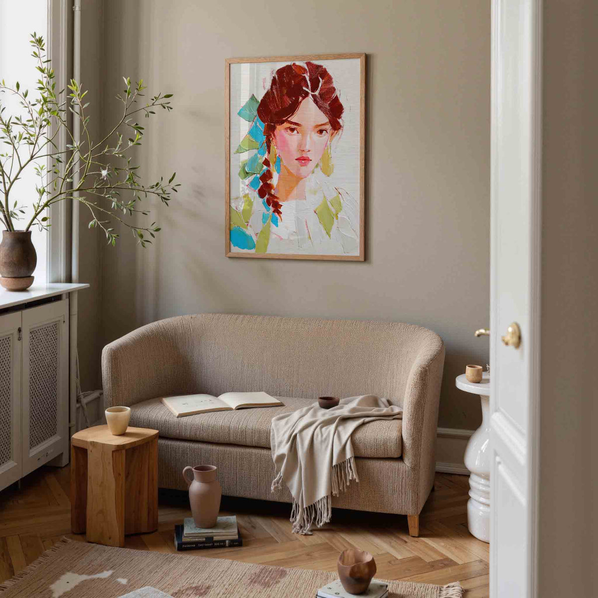 Portret met vlecht – illustratie poster in staand formaat
