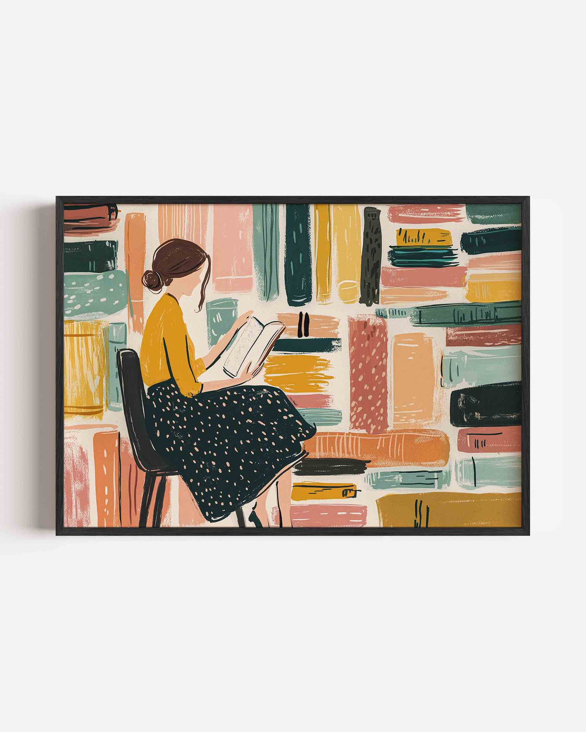 Lezende vrouw – hedendaagse illustratie poster in landscape formaat