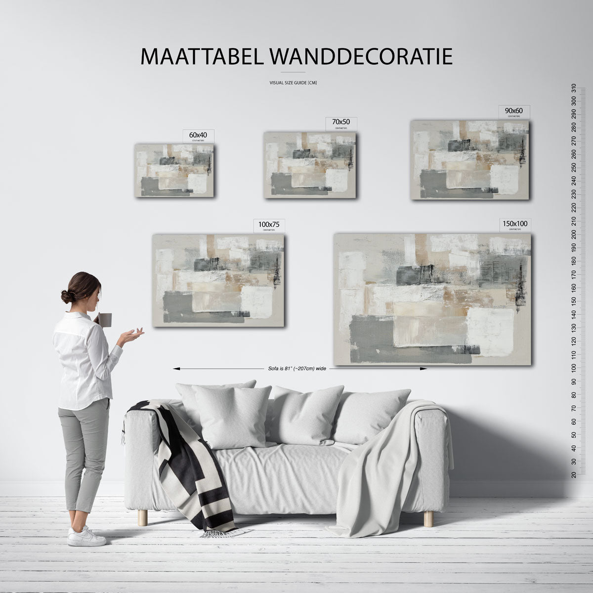 Gelaagde compositie – Wanddecoratie kunstwerk – moderne liggende wandkunst