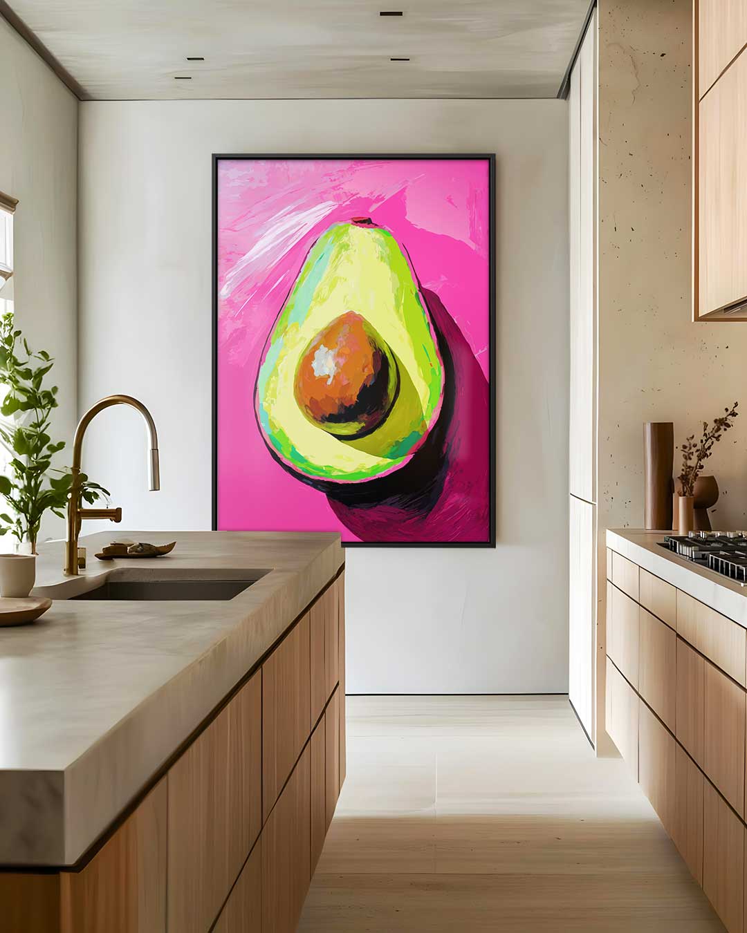 Avocado Kunstwerk met Roze Achtergrond – modern portret kunstwerk van WallArtistic
