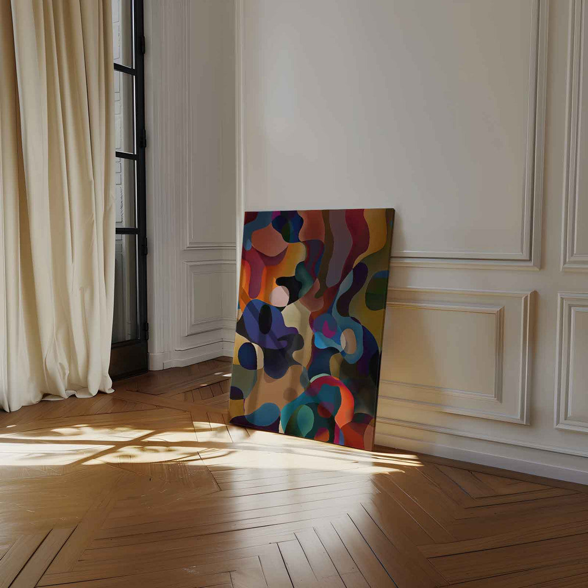 Kleurrijke Dans van Abstracte Vormen – staand kunstwerk voor modern interieur