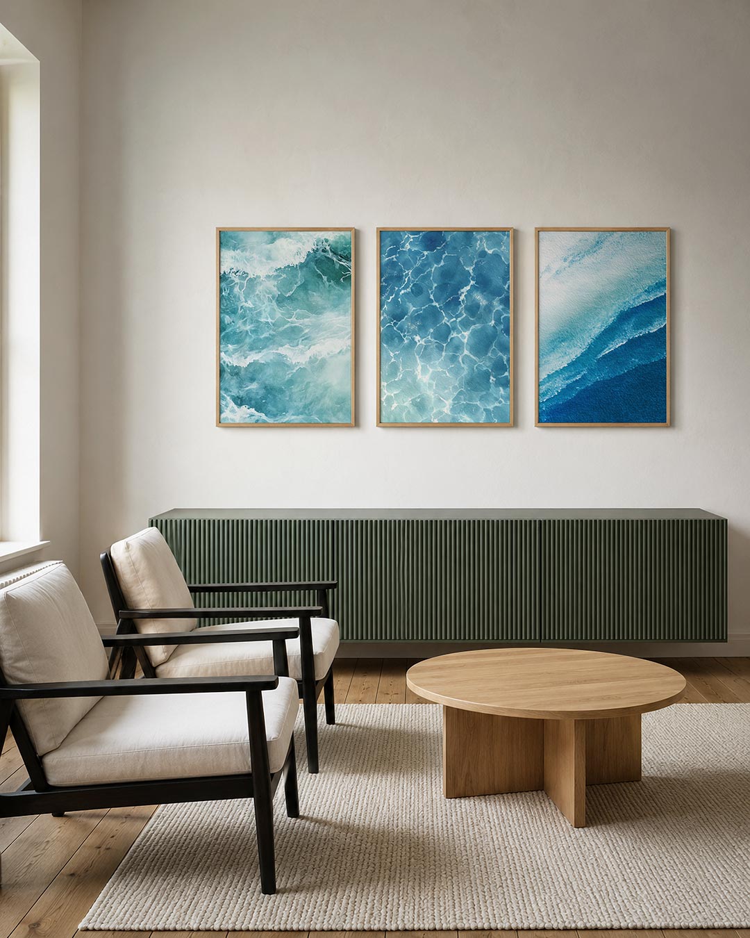 Golvend water ritme posterset – tweede productweergave – deze afbeelding toont een dynamisch lijnenspel van