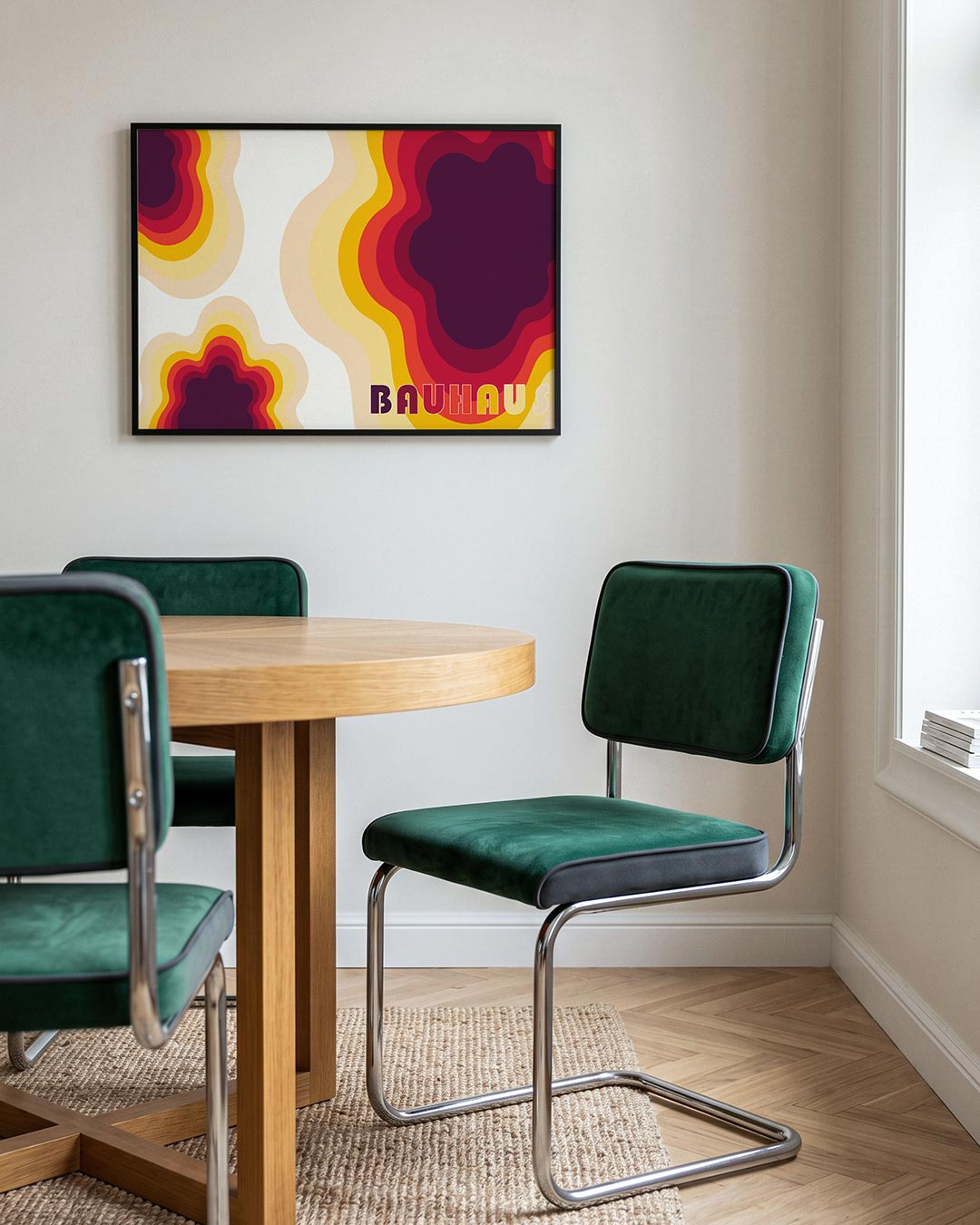 Vorm en kleurvlakken – liggende Bauhaus poster voor aan de muur