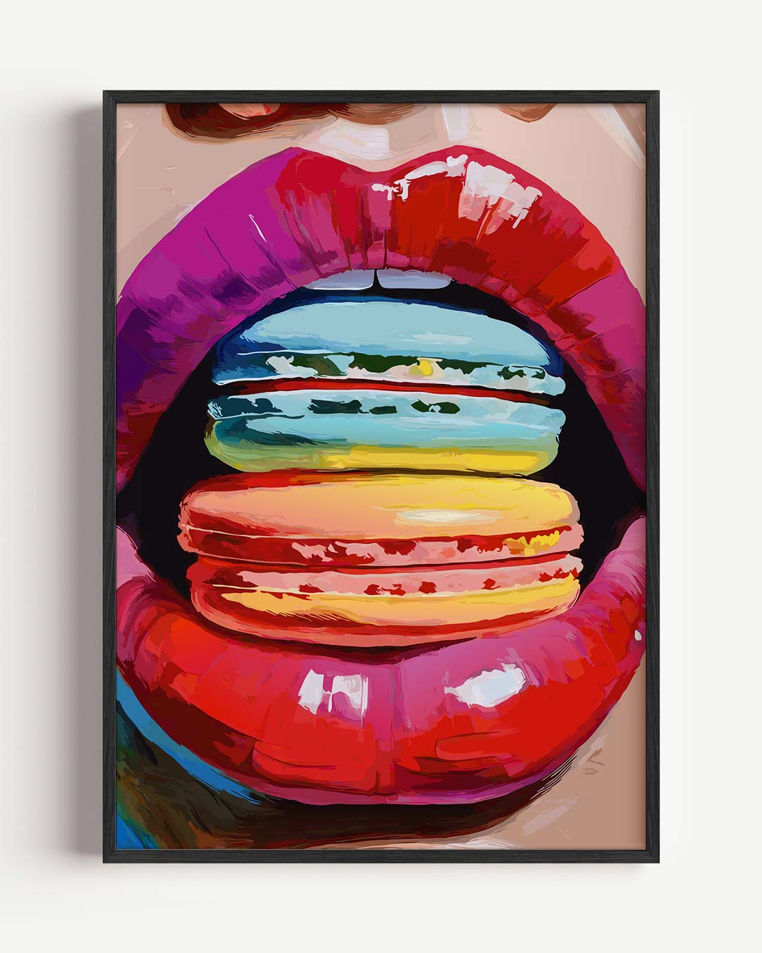 Kleurrijke Macaron Lippen – zomer portret poster als wanddecoratie