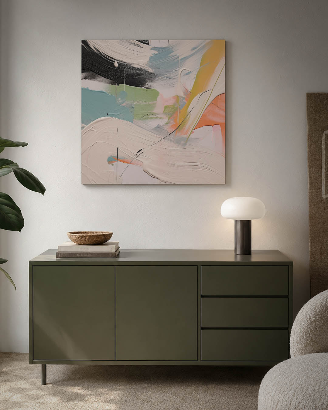Dynamische kleurencompositie kunstwerk – detailweergave – dit werk toont een levendige mix van vloeiende lijnen en kleuren